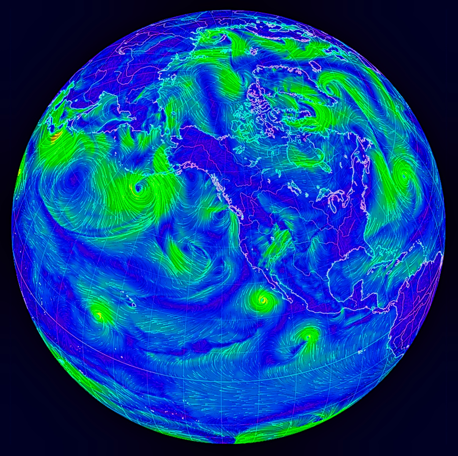 The Earth showing wind patterns